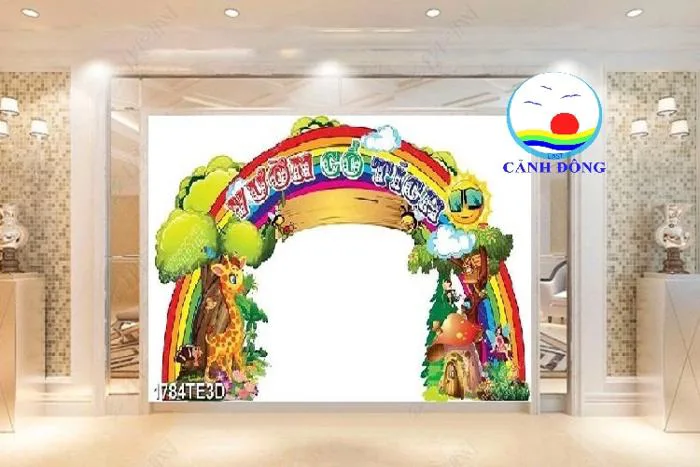 Decal dán tường lớp học cổng vườn cổ tích trang trí trường mầm non, mẫu giáo  đáng yêu dán kính, gỗ- in theo size yêu cầu trên nhiều chất liệu - sẵn