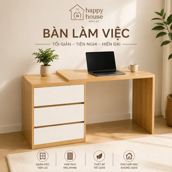 Bàn Làm Việc Có Hộc Tủ MDF Phủ Melamine – Bàn Học Hiện Đại Tối Giản, Ngăn  Kéo Tiện Lợi 80/100/120cm | Happy House Decor | Shopee Việt Nam