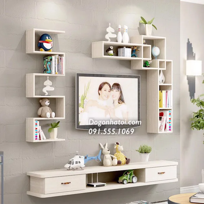 SET KỆ TIVI TREO TƯỜNG PHÒNG KHÁCH ĐẸP SANG TRỌNG - MÀU TRẮNG - NT704B