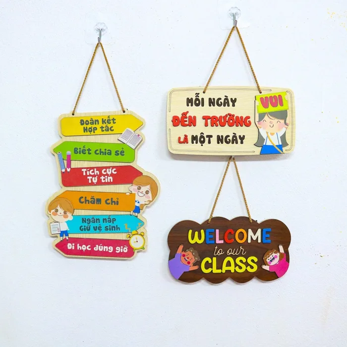 Bảng Gỗ Trang Trí Lớp Học Treo Tường, Trang Trí Trường Mầm Non, Tiểu Học  Kích Thước từ 23cm-29cm