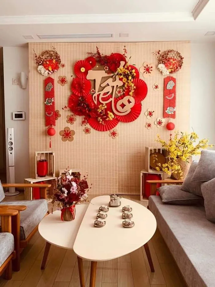 25+ Mẫu trang trí tết phòng khách đẹp, may mắn và tài lộc