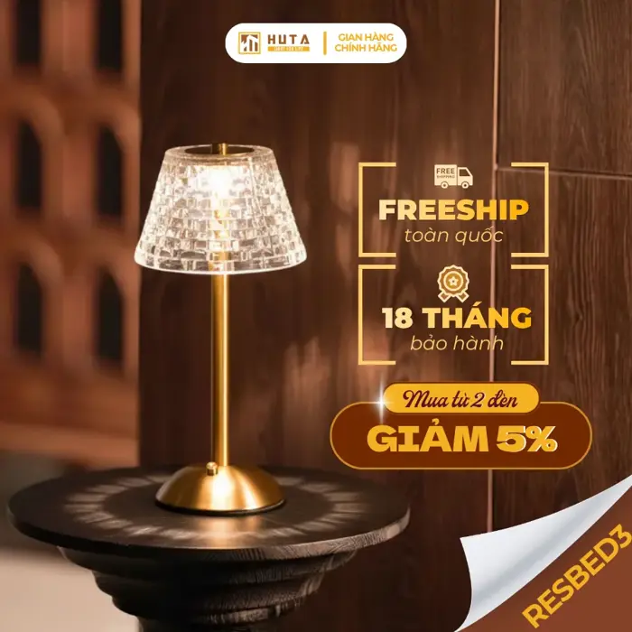 Đèn Bàn Decor HUTA Light For Life RESBED3 Cảm Ứng Tích Điện, Điều Chỉnh Ánh Sáng