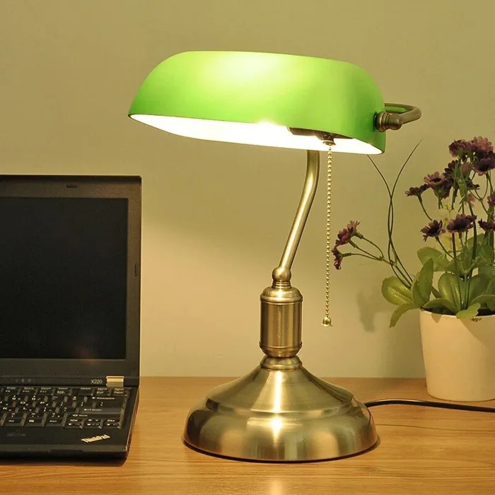 Đèn bàn decor phòng làm việc cổ điển chóa thủy tinh cao cấp vỏ xanh ngọc bóng LED E27 DTT-DS8003 - Đèn LED chiếu sáng nội ngoại thất