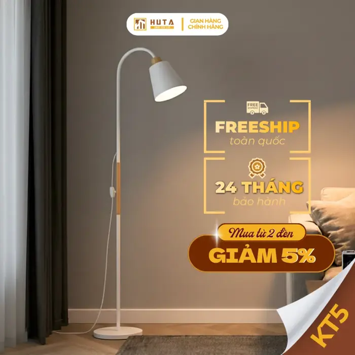 Đèn Cây Đứng Đọc Sách HUTA Light For Life KT5 Trang Trí Phòng Khách, Phong  Cách Bắc Âu, Ba Màu Sáng