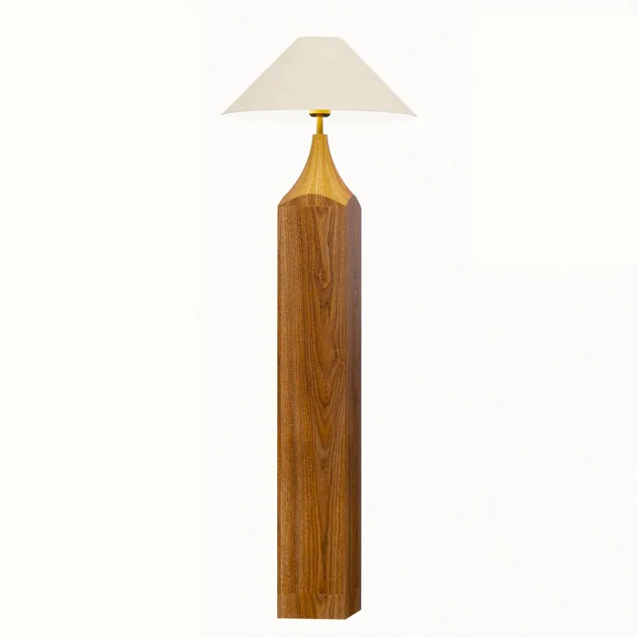 Đèn cây gỗ tiện chao vải vintage DCA-12A - An An Decor