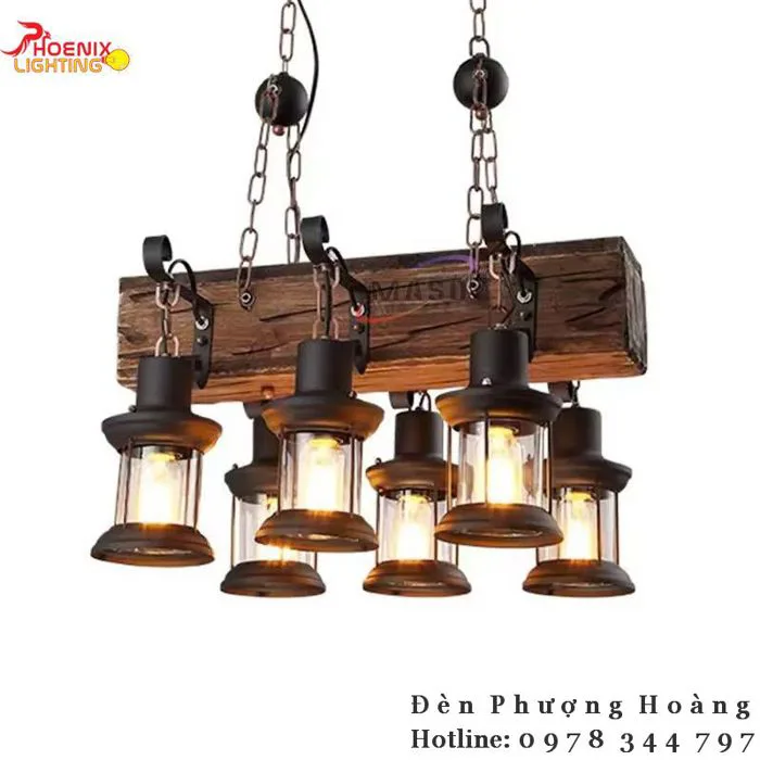 Đèn Decor Chùm Gỗ Trang Trí Bàn Ăn Phong Cách Retro Light PHDC65