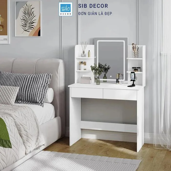 Bàn Trang Điểm Gương Đèn LED SIB Decor BTD2567 Thiết Kế Hiện Đại Cho Phòng  Ngủ Nhỏ