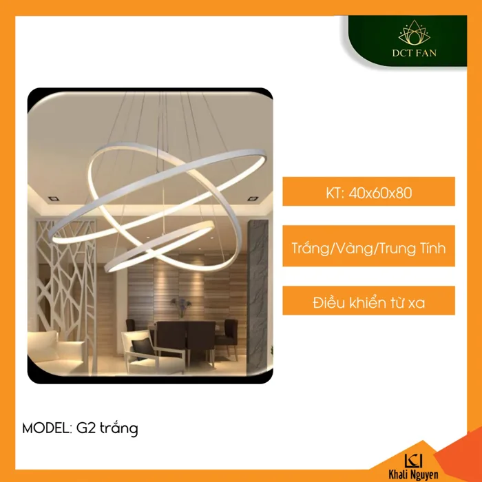Đèn led thả trần decor DCT G2 màu trắng | KT: 40x60x80 | Ánh sáng 3 màu