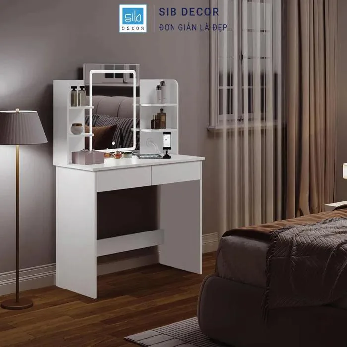 Bàn Trang Điểm Gương Đèn LED SIB Decor BTD2567 Thiết Kế Hiện Đại Cho Phòng  Ngủ Nhỏ