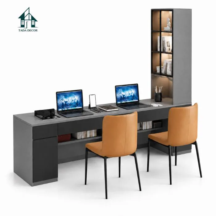 Bàn Học Đôi Dáng Dài Tích Hợp Đèn LED Và Kệ Sách Cánh Kính Sang Trọng –  TADA Việt Nam TDBH776