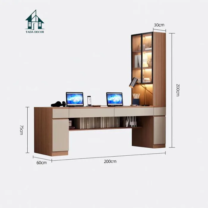 Bàn Học Đôi Dáng Dài Tích Hợp Đèn LED Và Kệ Sách Cánh Kính Sang Trọng –  TADA Việt Nam TDBH776