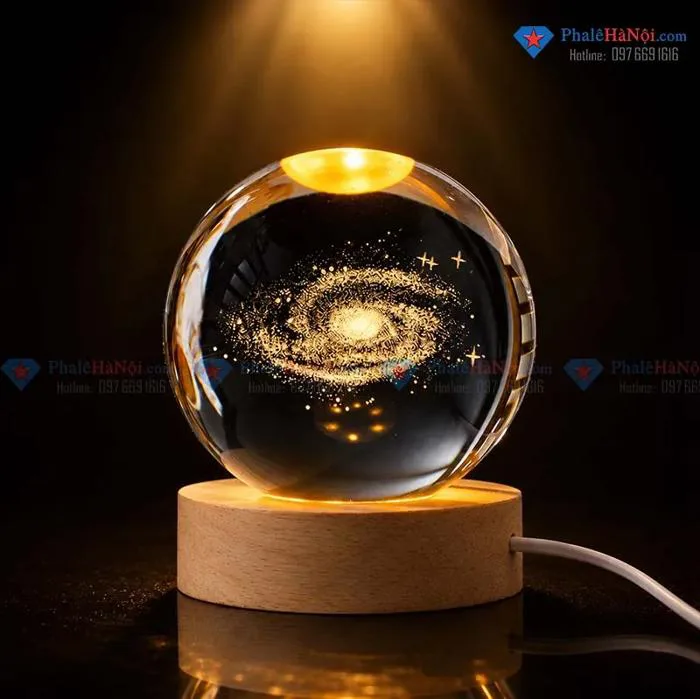 Đèn Ngủ Decor Khắc 3D Quả Cầu Pha Lê - Pha Lê Hà Nội