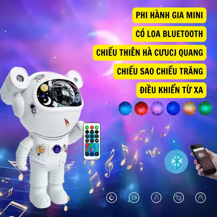 Đèn phi hành gia V4 THT Đèn cực quang Nháy theo nhạc có Loa bluetooth hình  phi hành gia đèn chiếu trần đèn ngủ decor