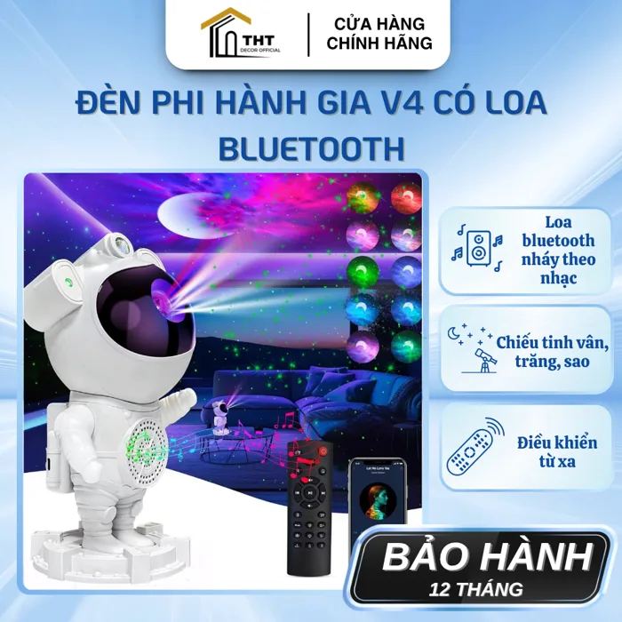Đèn Phi Hành Gia V4 THT DECOR Đèn Chiếu Tinh Vân Trăng Sao Có Loa Bluetooth  Nháy Theo Nhạc Đèn Decor Đèn Nền Quà Tặng