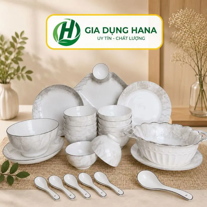 Sét bát đĩa gốm sứ decor hoa văn hoạ tiết Vân Đá cao cấp sét 25 chi tiết |  Shopee Việt Nam