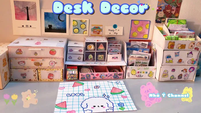 Decor bàn học từ đồ handmade 💜| Nhã Ý Channel