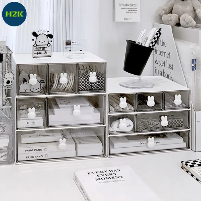Tủ Đựng Đồ Đa Năng Để Bàn Hình Thỏ, Hộp Đựng Đồ Mỹ Phẩm Mini Decor Bàn Học,  Bàn Làm Việc Có Ngăn Kéo Xếp Chồng