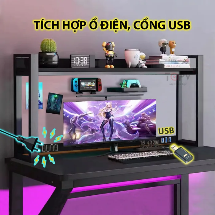 Kệ decor bàn học gỗ gaming kệ để bàn làm việc thông minh giá để đồ decor  đựng đồ trang trí setup