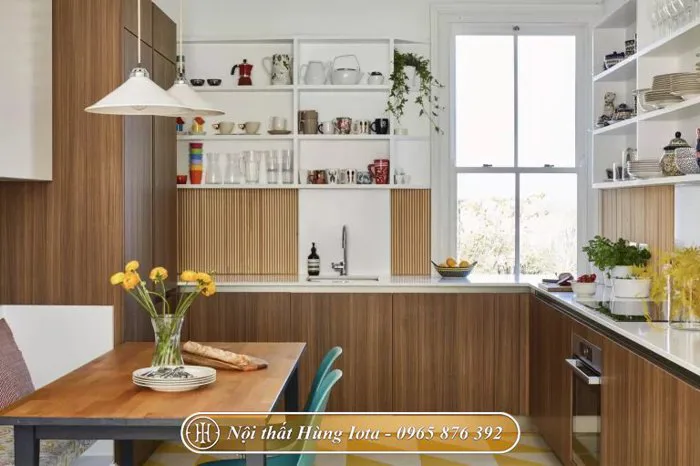 Decor không gian bếp đẹp bằng tủ bếp chữ L hiện đại sang trọng