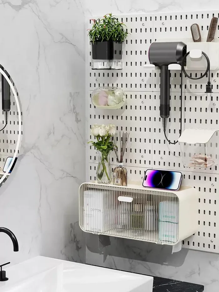Pegboard decor trang trí nhà tắm kệ đựng treo đồ phòng tắm nhà vệ sinh, dán  tường không cần khoan đục, bảo hành 12 tháng | Shopee Việt Nam