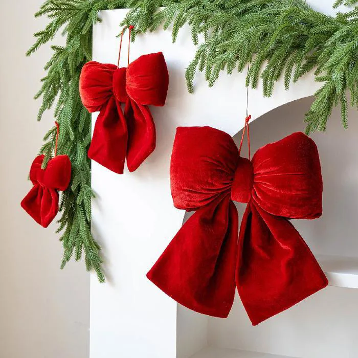 Nơ đỏ nhung trang trí Giáng Sinh, phụ kiện cây thông Noel, decor cửa hàng,  trung tâm thương mại không khí Noel - Nomi- Phụ Kiện Tiểu Cảnh