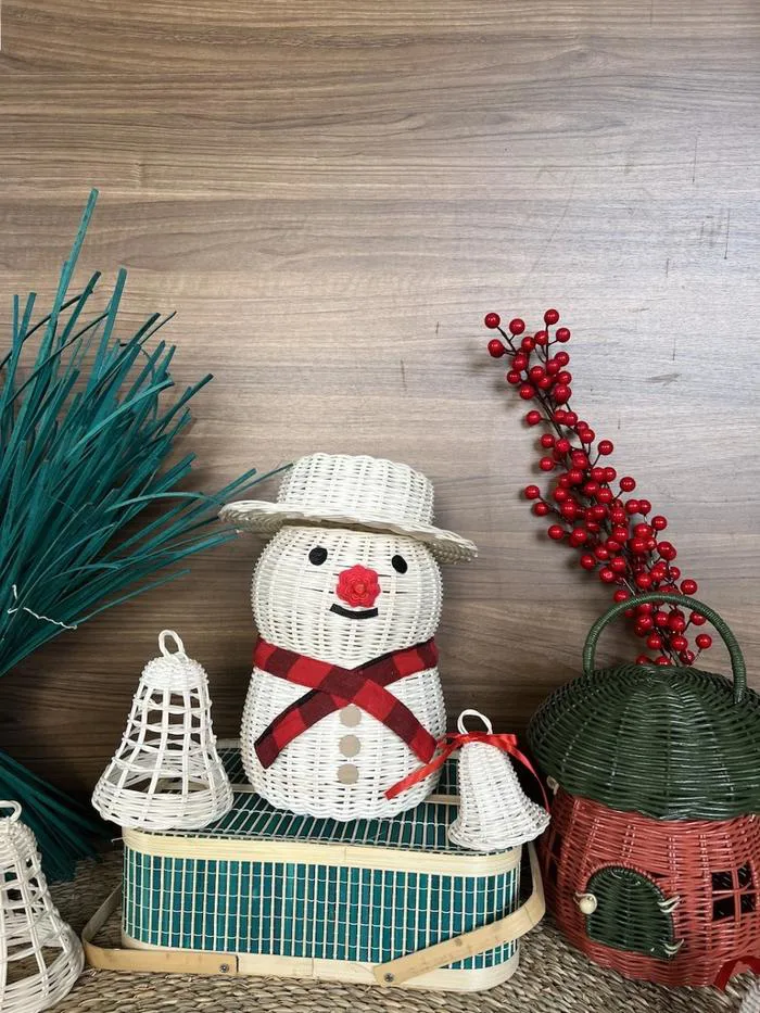 Đồ trang trí Noel bằng mây - Chuông treo cây Noel- Rổ đựng kẹo decor