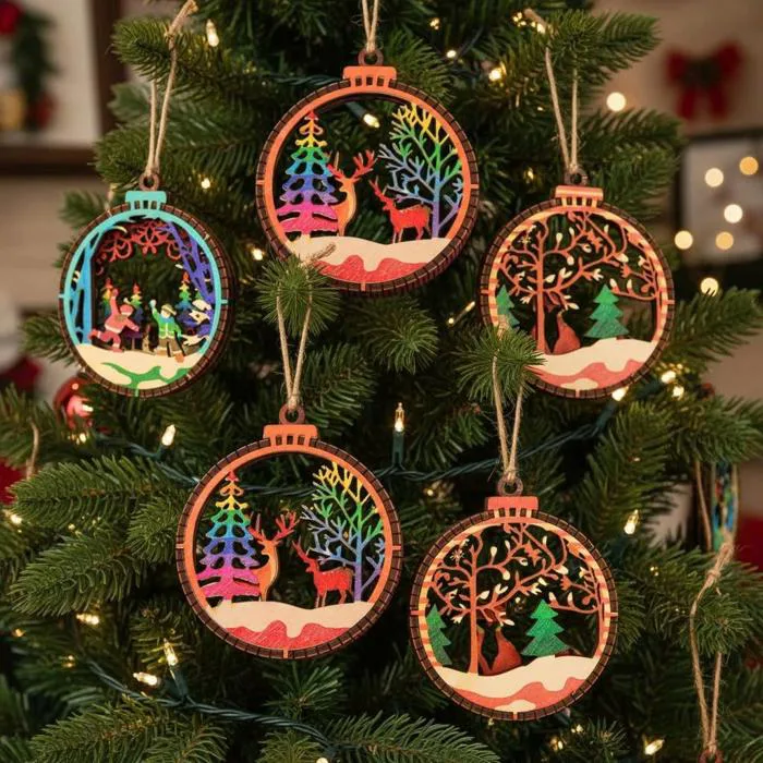 10 cái/ hộp) Halom đồ decor Trang trí giáng sinh Noel bằng gỗ