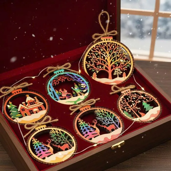 10 cái/ hộp) Halom đồ decor Trang trí giáng sinh Noel bằng gỗ