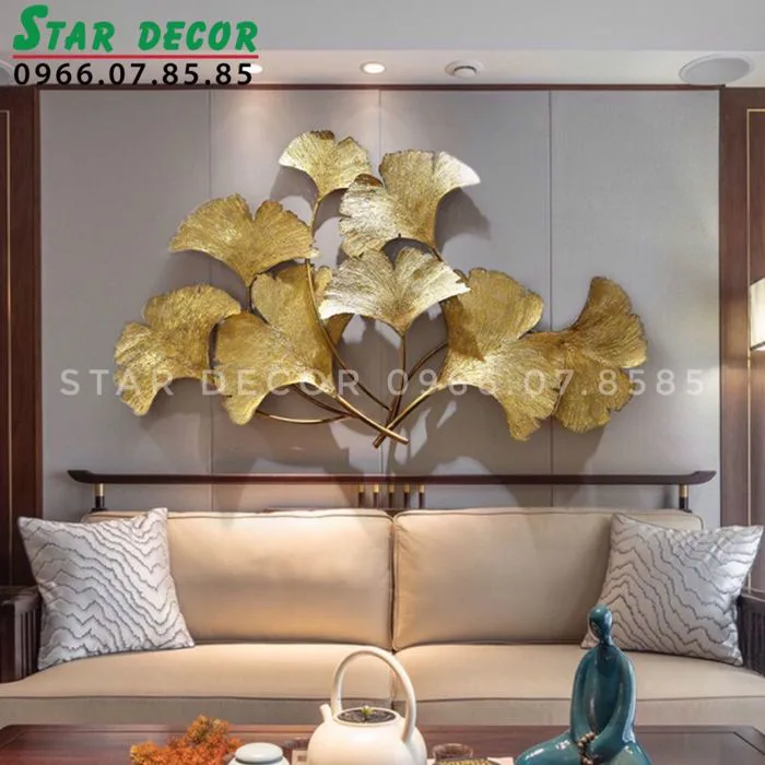 Decor treo tường trang trí phòng khách nhiều lá xoè hình quạt mạ vàng ML_209 Decor treo tường trang trí phòng khách nhiều lá xoè hình quạt mạ vàng ML_209