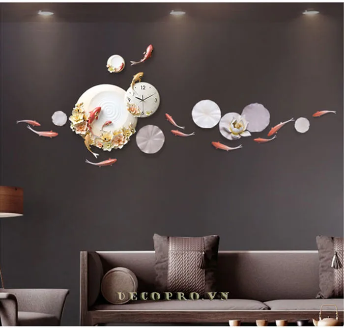 Decor treo tường đồng hồ cá chép - Đồ trang trí tường phòng khách Decor treo tường đồng hồ cá chép - Đồ trang trí tường phòng khách