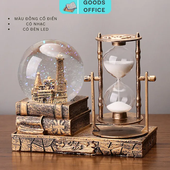 Đồng hồ cát decor quả cầu pha lê,tháp eiffel có hộp nhạc - Quà lưu niệm,quà  tặng sinh nhật,trang trí