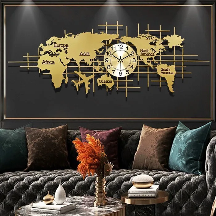Đồng hồ treo trường decor thế giới vàng 02 Đồng hồ treo trường decor thế giới vàng 02