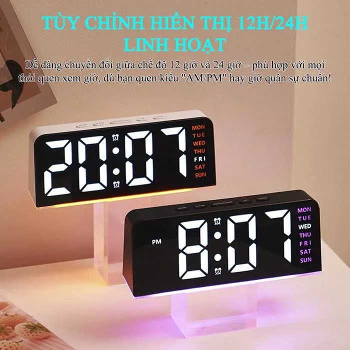 Đồng Hồ LED Decor Để Bàn Để Phòng, Đồng Hồ Tích Hợp Đèn Ngủ Có Báo Thức Nhiệt Độ - GH8033 Đồng Hồ LED Decor Để Bàn Để Phòng, Đồng Hồ Tích Hợp Đèn Ngủ Có Báo Thức Nhiệt Độ - GH8033