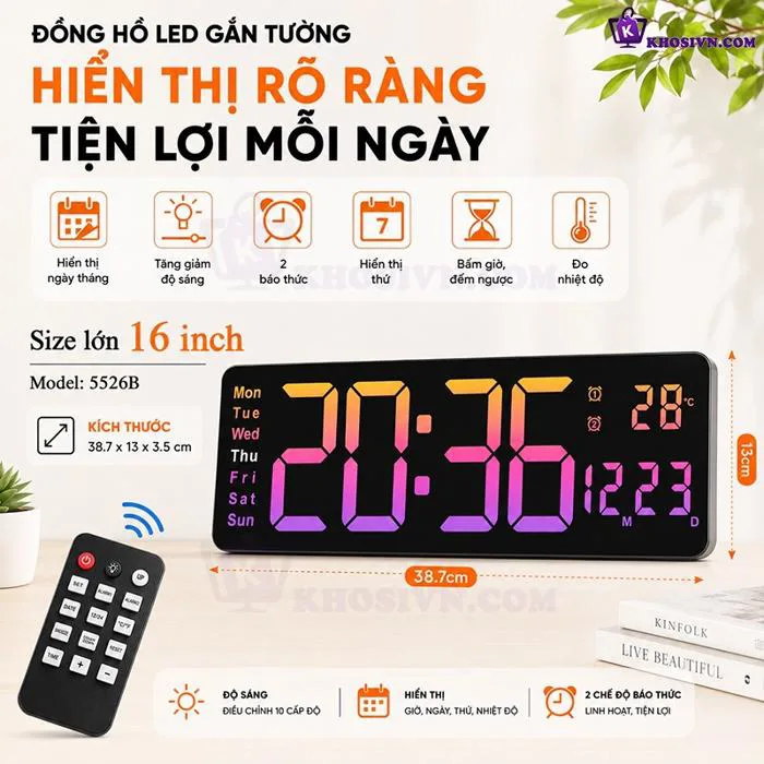 Đồng Hồ LED Điện Tử Treo Tường Để Bàn Kích Thước Lớn Decor Phòng Khách,  Phòng Làm Việc - 6626 | Kho Sỉ VN
