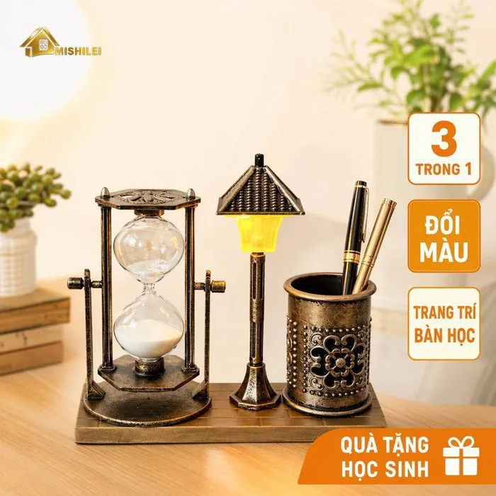 đèn ngủ đồng hồ cát ống cắm bút giả cổ đổi màu trang trí bàn học quà tặng  học sinh | Shopee Việt Nam