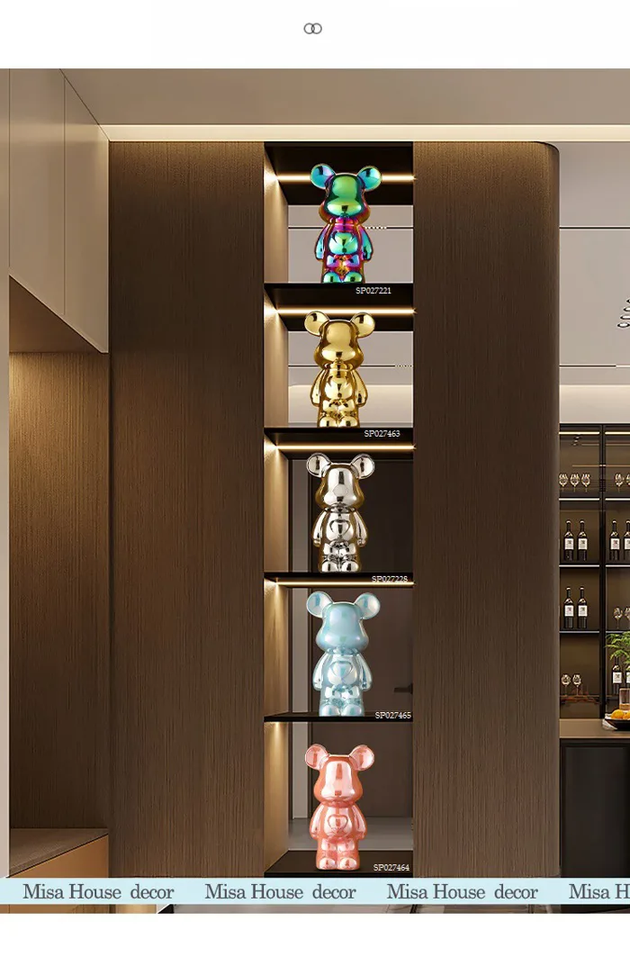 Gấu Bearbrick decor trang trí tủ kệ màu bạc vàng hồng xanh pastel - Misa House