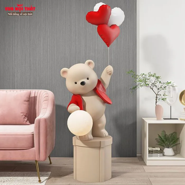 Tượng gấu decor kết hợp đèn led TTT33 nhập khẩu, chính hãng