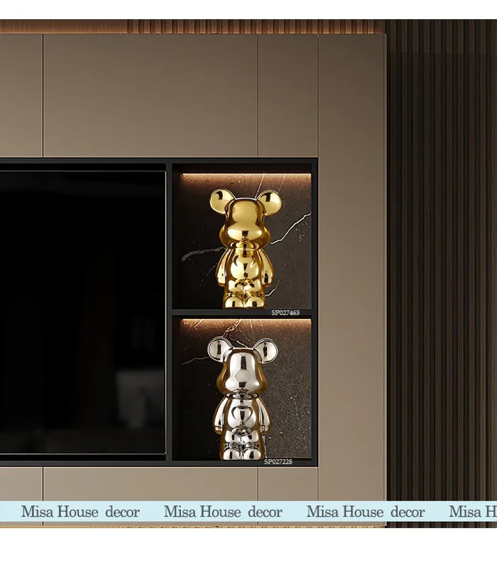 Gấu Bearbrick decor trang trí tủ kệ màu bạc vàng hồng xanh pastel - Misa House