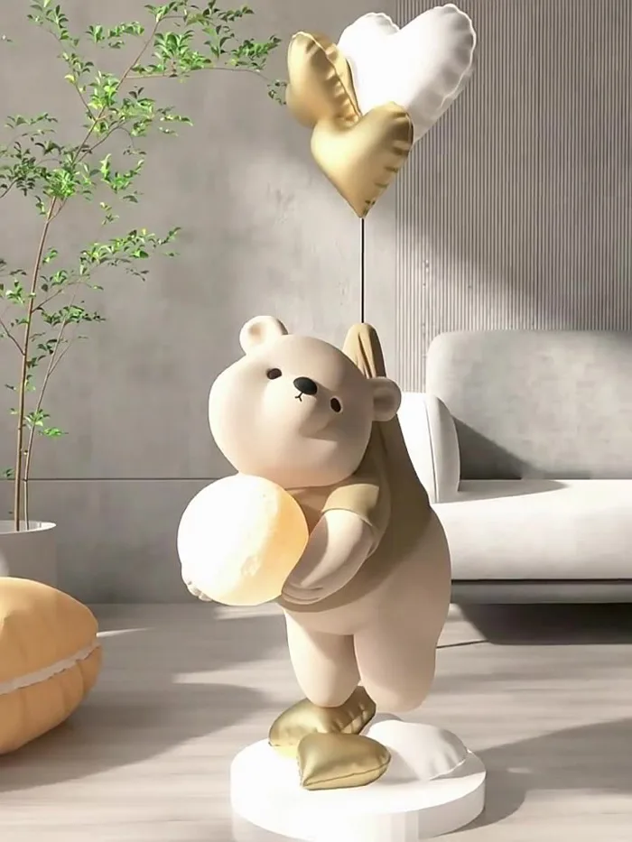 Tượng Gấu Béo Ôm Đèn LED Để Sàn Điểm Nhấn Cho Phòng Khách