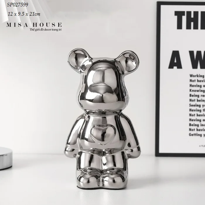 Gấu Bearbrick decor trang trí tủ kệ màu bạc vàng hồng xanh pastel - Misa House