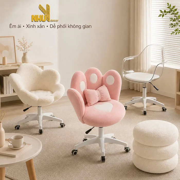 Ghế xoay tiểu thư và ghế xoay trong suốt 360 độ ngồi bàn trang điểm, quầy  lễ tân, ngồi bàn học bàn làm việc