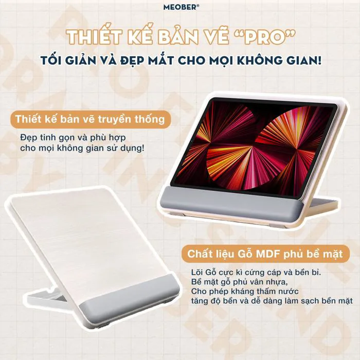 [Pro Drawing Board] Bàn vẽ kiêm giá đỡ công thái học, đệm tay chống mỏi,  tăng chỉnh độ cao cho Tablet, Sách, Laptop by meober
