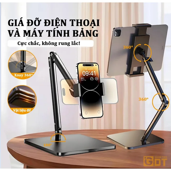 Giá đỡ điện thoại, ipad 2in1 treo đầu giường, để bàn, đứng sàn hợp kim nhôm  chỉnh xoay 360 đa năng quay video, giải trí | Shopee Việt Nam