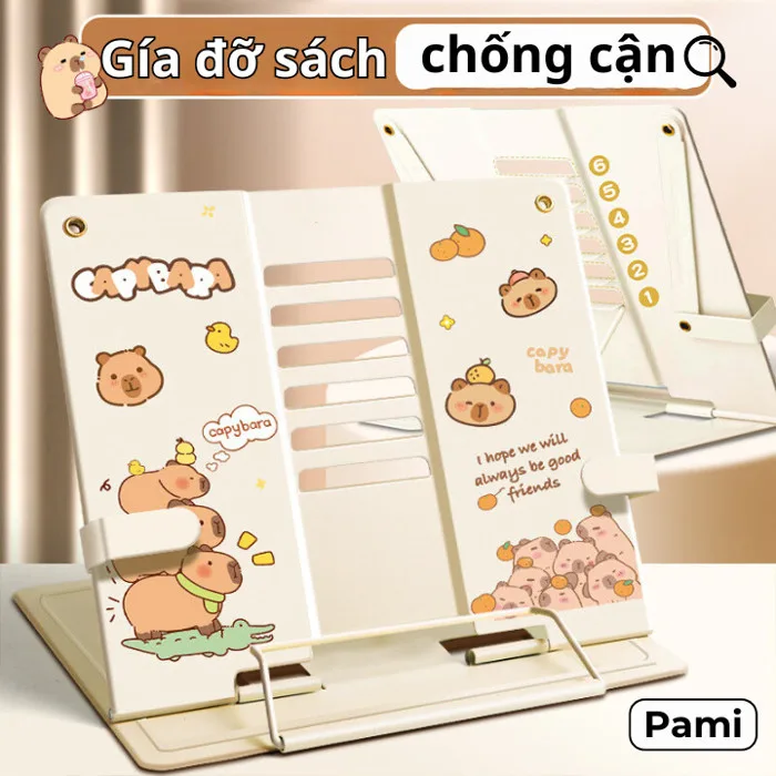 Giá Đỡ Sách Kim Loại Gấp Gọn, Kẹp Sách Chống Cận Thị Điều Chỉnh Góc Đọc,  Họa Tiết Dễ Thương Ngộ Nghĩnh