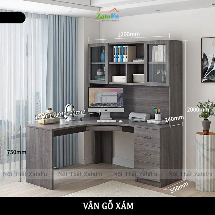 Bàn học bàn làm việc chữ L đi liền kệ sách lớn BLV-56 | ZataFu