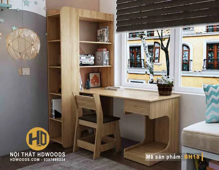 Bàn Học Kết Hợp Giá Sách BH18 | Độc, Lạ, Giá Tại Xưởng | Nội Thất HDWoods