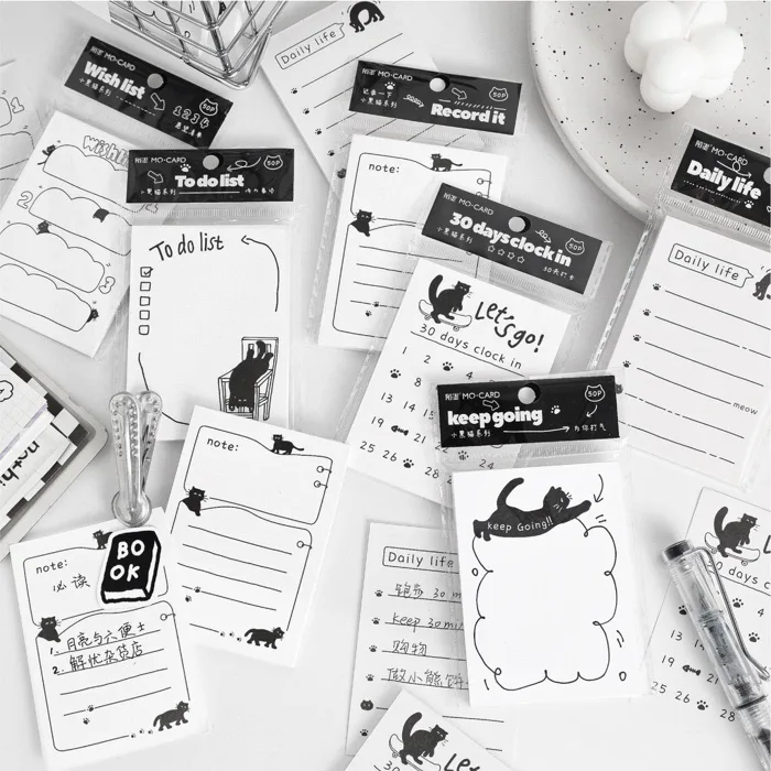 Giấy Note - Tập 50 Tờ Giấy Ghi Chú Memo Pad Meow Meow Trắng Đen Dễ Dàng  Take Note