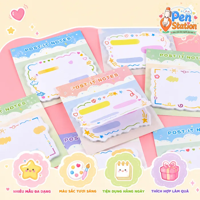 Giấy Note Khung Viền Dễ Thương - Cute Memo Pad Sticky Notes Trang Trí Học  Tập Văn Phòng Decor Sổ Tay