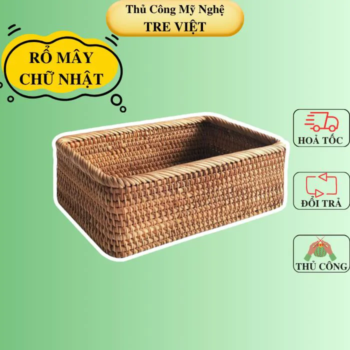 Giỏ mây chữ nhật đựng đồ - Rổ mây đựng mỹ phẩm để bàn, decor chụp ảnh sản phẩm Giỏ mây chữ nhật đựng đồ - Rổ mây đựng mỹ phẩm để bàn, decor chụp ảnh sản phẩm