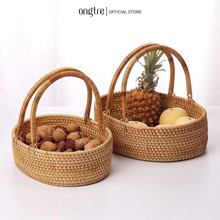 Giỏ mây guột có quai xách hình bầu dục ONGTRE đa năng, đựng hoa quả, đồ khô, decor trang trí - ONGTRE Giỏ mây guột có quai xách hình bầu dục ONGTRE đa năng, đựng hoa quả, đồ khô, decor trang trí - ONGTRE